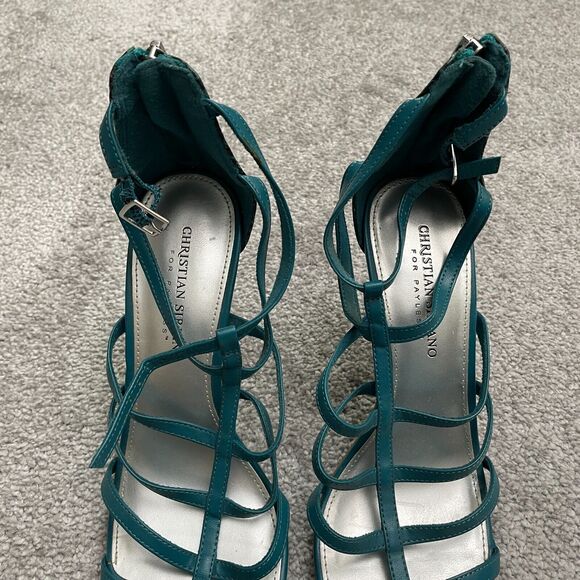Christian Siriano High Heels Strappy Sandals Womens 8.5 Blue Snakeskin Leather - Picture 12 of 15